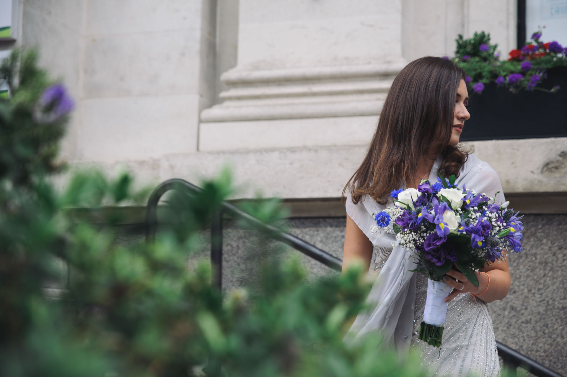 bride outside the islington town hall in london